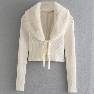 Fleece Panel Tie-front Cropped Cardigan