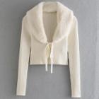 Fleece Panel Tie-front Cropped Cardigan