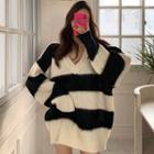Striped Oversize Sweater Stripes - Black & White - One Size