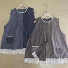 Plaid Lace Trim Button-up Vest