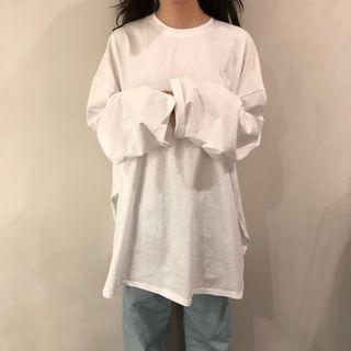 Crew-neck Long-sleeve T-shirt / Plain Wide-leg Pants