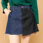 Asymmetric-hem A-line Denim Skirt