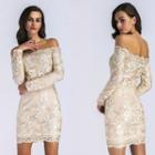 Off-shoulder Embroidered Mini Bodycon Dress