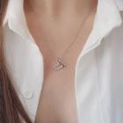 Sterling Silver Rhinestone Hollow Heart Necklace