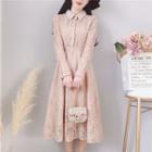 Beaded Long-sleeve Lace A-line Dress