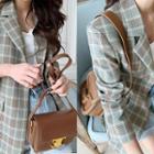 Single-breasted Plaid Blazer Sky Blue - One Size