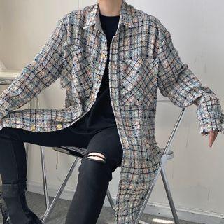 Plaid Fringed Shirt Jacket