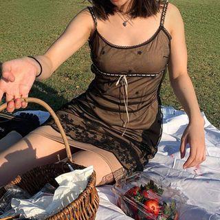 Mesh See Through Skinny Spaghetti Strap Mini Dress
