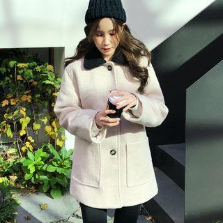 Contrast-collar Single-breasted Jacket Beige - One Size