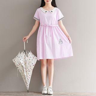 Embroidered Collar Short-sleeve A-line Dress