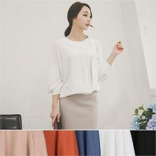 Drop-shoulder Drape-front Top