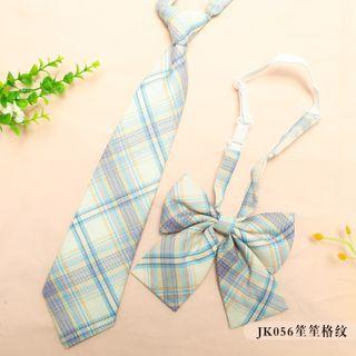 Set: Plaid Neck Tie + Bow Tie Jk056 - Set Of 2 - Neck Tie & Bow Tie - Light Purple - One Size