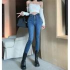 Asymmetrical Mid Waist Skinny Jeans