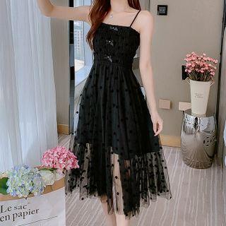 Spaghetti Strap Dot Mesh Midi Dress