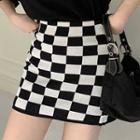 Checkerboard Knit Mini Pencil Skirt Black & White - One Size