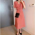 Short-sleeve Floral Crinkled Midi Dress
