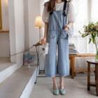 Dual-pocket Wide Overall Jeans Blue - One Size