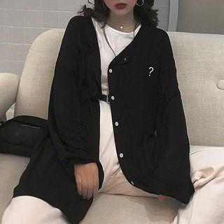 Question Mark Print Long Cardigan As Shown In Figure - One Size