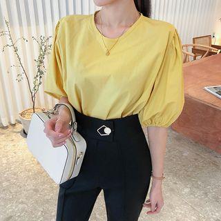 Keyhole-back Puff-sleeve Top