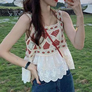 Eyelet Hem Crochet Knit Tank Top
