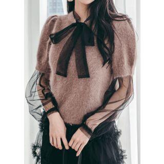 Crewneck Short-sleeve Furry Sweater