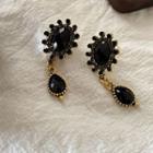Faux Crystal Dangle Earring 1 Pair - Black & Gold - One Size