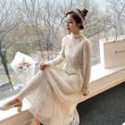 Set: Long-sleeve Midi Chiffon Dress + Floral Strappy Midi Dress