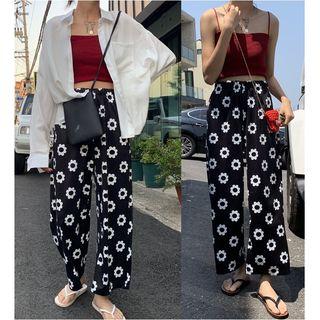 Light Jacket / Spaghetti Strap Top / Floral Straight-fit Pants