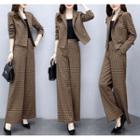 Set: Patterned Double-breasted Blazer + Wide Leg Pants