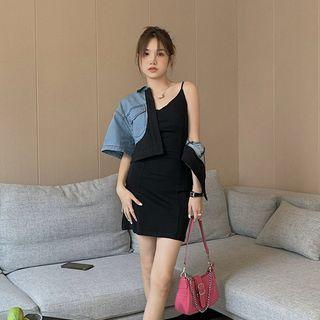 Short-sleeve Denim Cropped Shirt / Spaghetti Strap Mini A-line Dress
