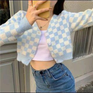 Fluffy Argyle Cardigan