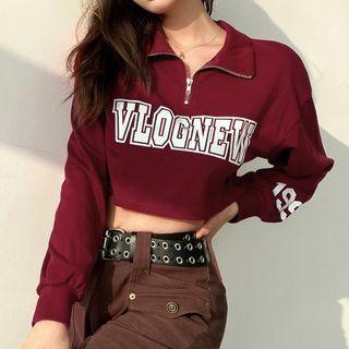 Half-zip Lettering Print Cropped Sweatshirt