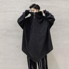 Long-sleeve Loose Fit Zip T-shirt Black - One Size