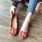 Buckled Faux Suede Square Toe Flats