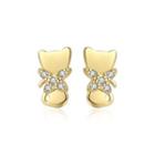 Sterling Silver Plated Gold Fashion Cute Cat Stud Earrings With Cubic Zirconia Golden - One Size