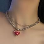 Heart Pendant Layered Necklace Red - One Size