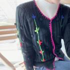 Round-neck Embroidered Cardigan Black - One Size