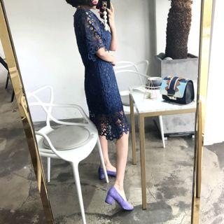 Round-neck Eyelet Dress