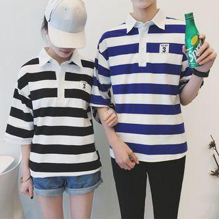 Couple Matching Stripe Short-sleeve Polo Shirt