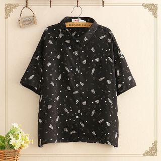 Animals & Stars Print Short-sleeve Shirt