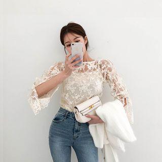 See-through Embroidery Blouse & Cami Set