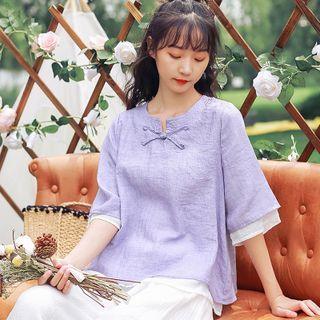 Mock Two-piece Frog-button Blouse