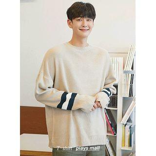 Contrast-trim Slit-side Sweater Beige - One Size