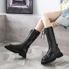 Zip-side Lace-up Front Faux-leather Long Boots