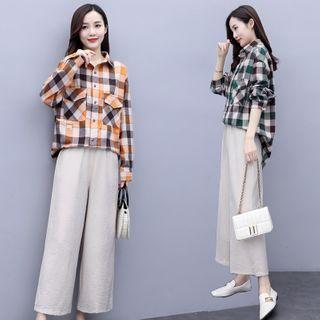 Set: Plaid Shirt + Wide-leg Pants