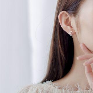 Half Face Stud Earring 1 Pair - Silver - One Size