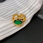 Faux Gemstone Alloy Open Ring J1540 - Gold & Green - One Size