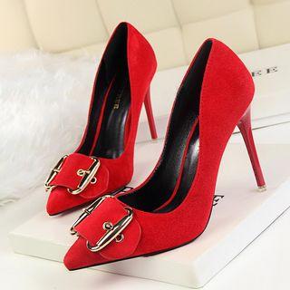 Faux-suede Buckled Pointy Stilettos