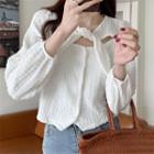 Long-sleeve Tie-front Button-up Slim-fit Blouse