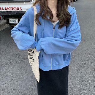 Plain Fleece-lined Long-sleeve Hooded Jacket